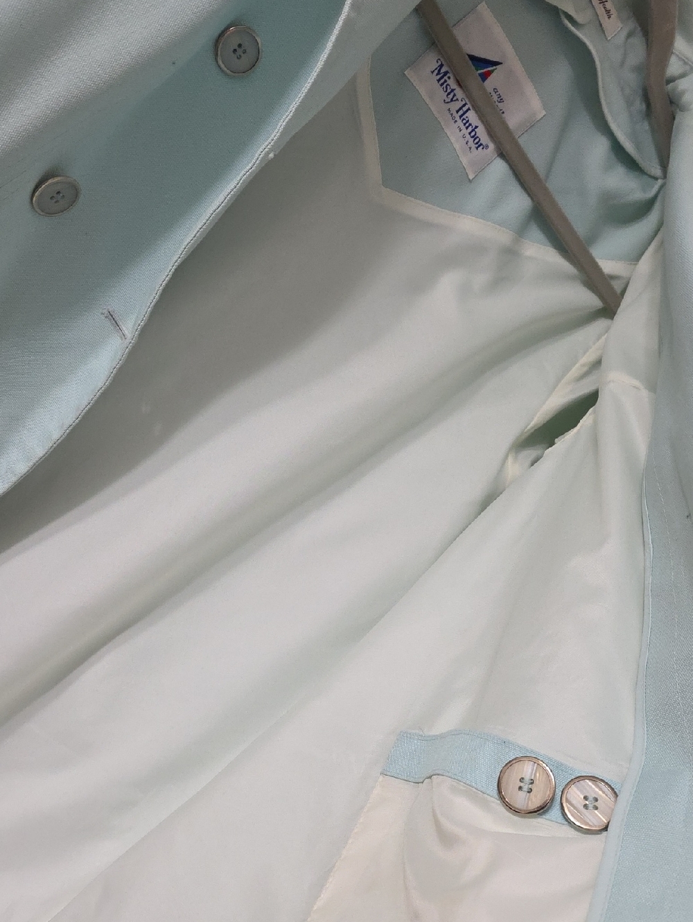 AQUA BLUE VINTAGE TRENCH COAT MISTY HARBOR LABEL "Wearing Good Health" - Picture 12 of 17